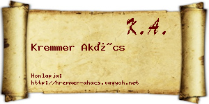 Kremmer Akács névjegykártya